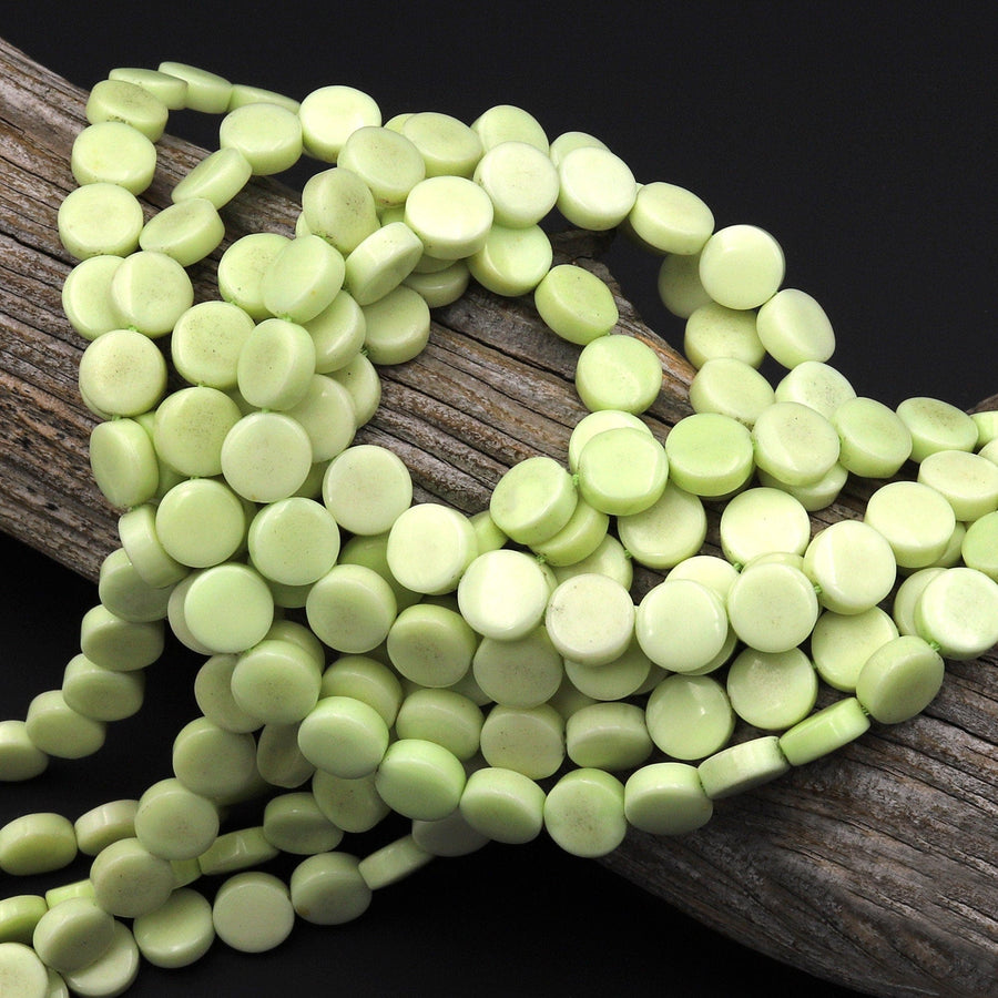 Natural Lemon Chrysoprase 12mm Coin Beads Gemstone 15.5" Strand