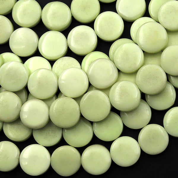 Natural Lemon Chrysoprase 12mm Coin Beads Gemstone 15.5" Strand