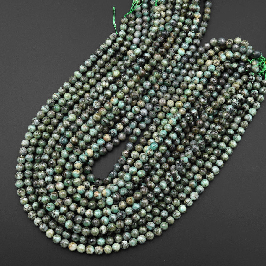 Real Genuine Natural Green Emerald Gemstone Round Beads 6mm May Birthstone 15.5" Strand