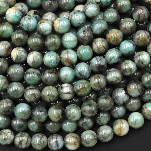 Real Genuine Natural Green Emerald Gemstone Round Beads 6mm May Birthstone 15.5" Strand