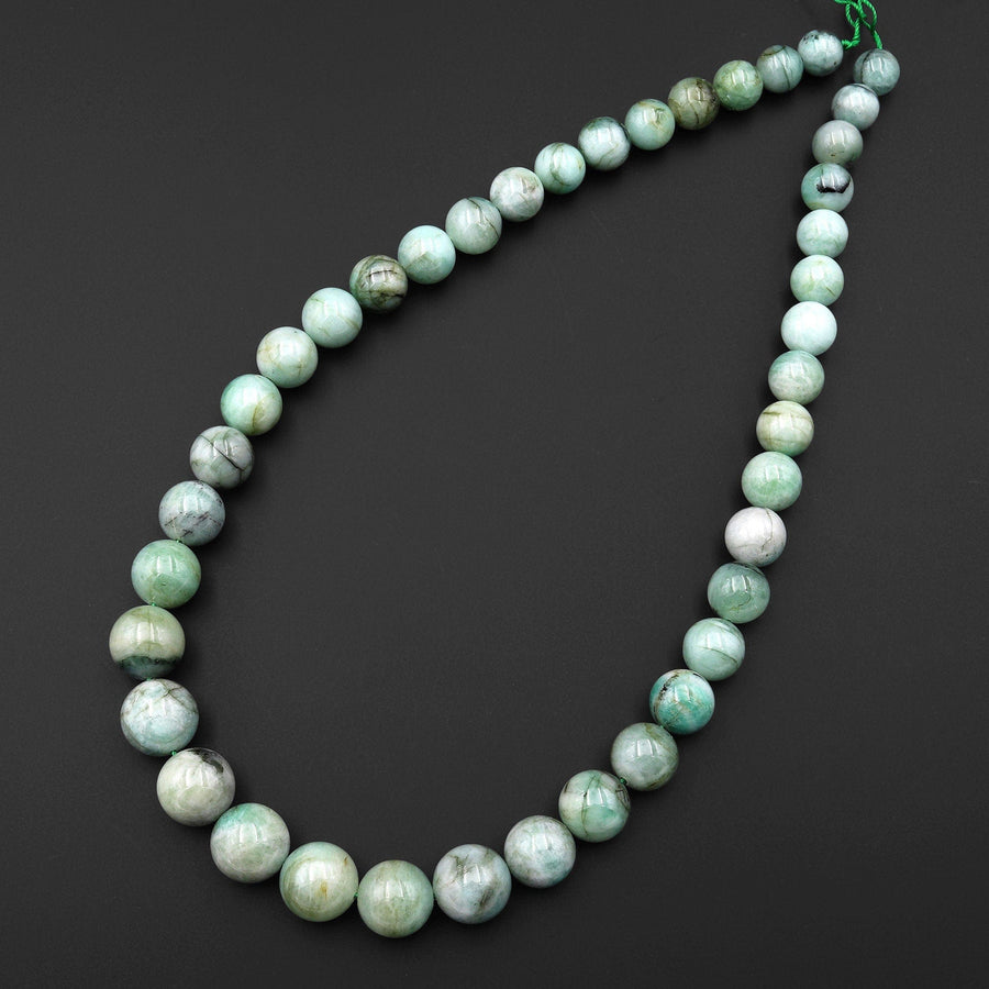 Graduated Genuine Natural Light Green Emerald Beads 10mm to 15mm Round Beads May Birthstone Long 21" Strand