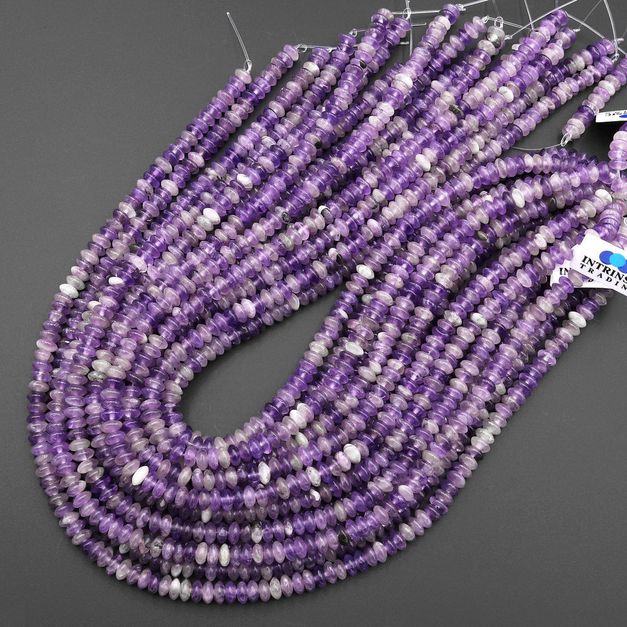 Natural Violet Purple Amethyst 6mm Smooth Saucer Thin Rondelle Beads 15.5" Strand