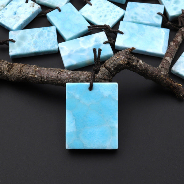 Natural Blue Larimar Rectangle Pendant Drilled Genuine Real Blue Larimar Gemstone Focal Bead A4