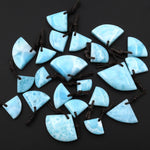 Natural Blue Larimar Triangle Fan Pendant Drilled Genuine Real Blue Larimar Gemstone Focal Bead