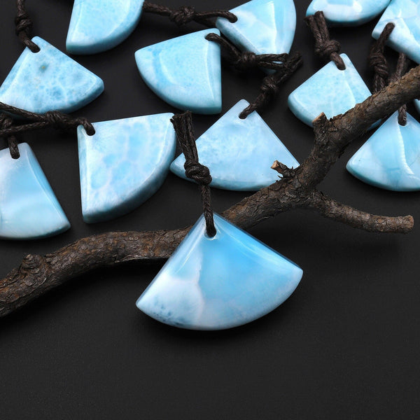 Natural Blue Larimar Triangle Fan Pendant Drilled Genuine Real Blue Larimar Gemstone Focal Bead A1