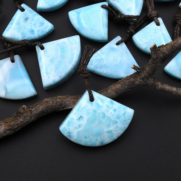 Natural Blue Larimar Triangle Fan Pendant Drilled Genuine Real Blue Larimar Gemstone Focal Bead A2