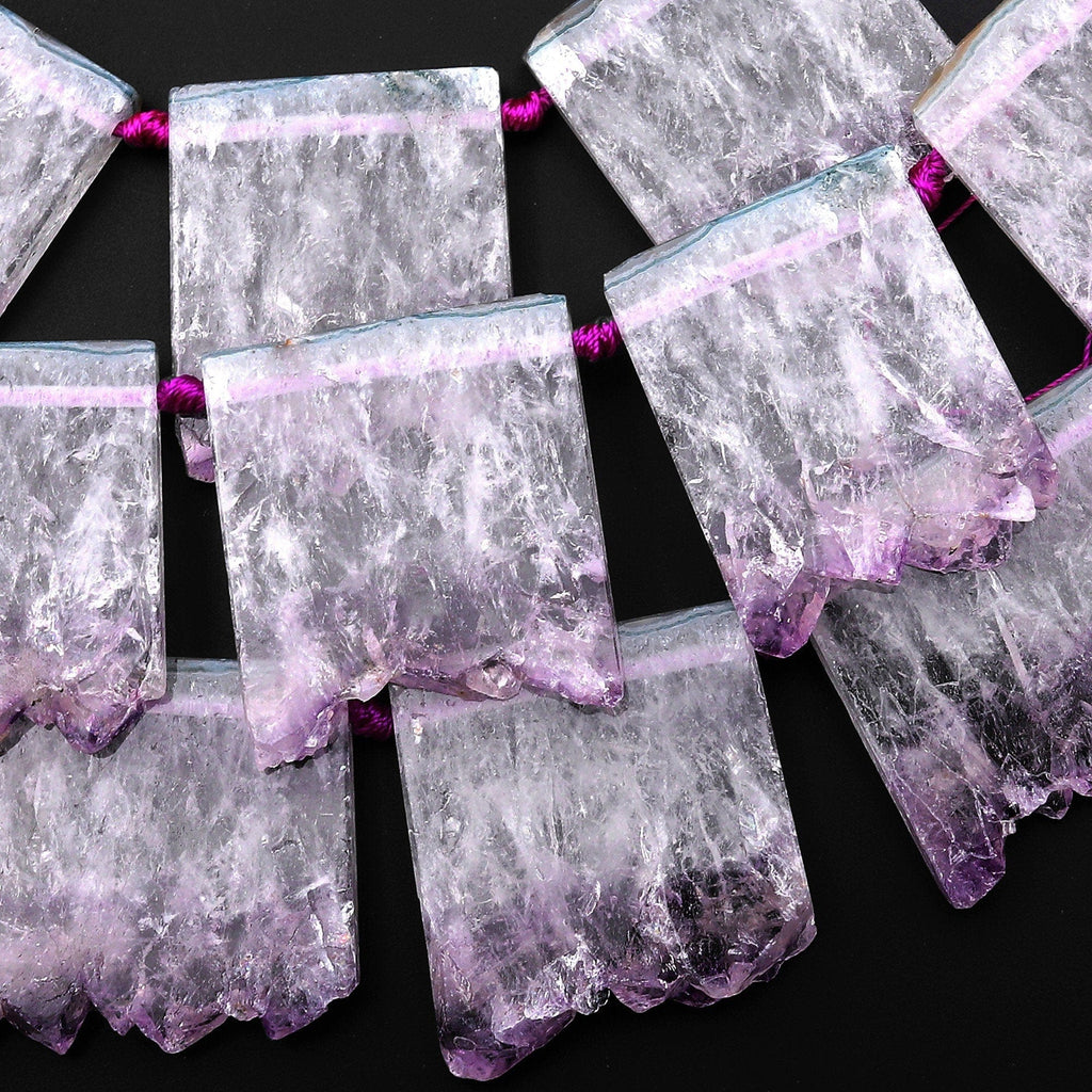 AAA Large Drilled Translucent Natural Purple Amethyst Slice Pendants Focal Beads Stalactite Slab Top Side Drilled Gemstone 15.5" Strand