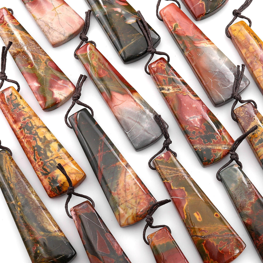 Natural Red Creek Jasper Pendant Side Drilled Long Trapezoid Pendant Aka Multicolor Picasso Jasper Cherry Creek Jasper Bead