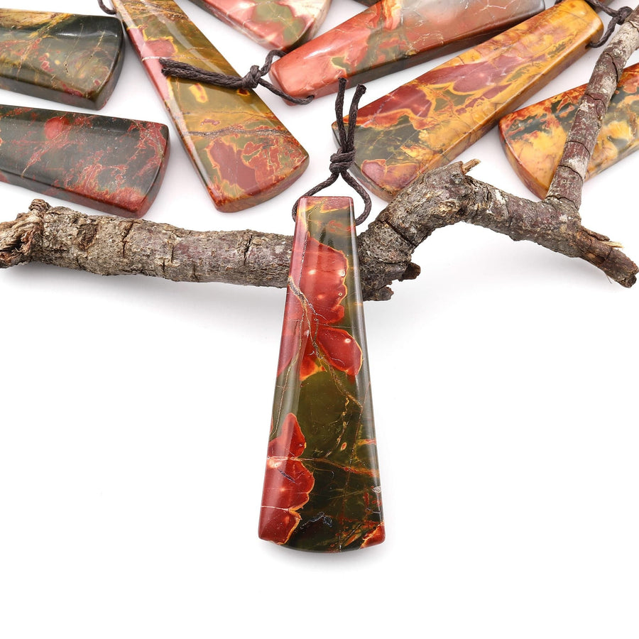 Natural Red Creek Jasper Pendant Side Drilled Long Trapezoid Pendant Aka Multicolor Picasso Jasper Cherry Creek Jasper Bead