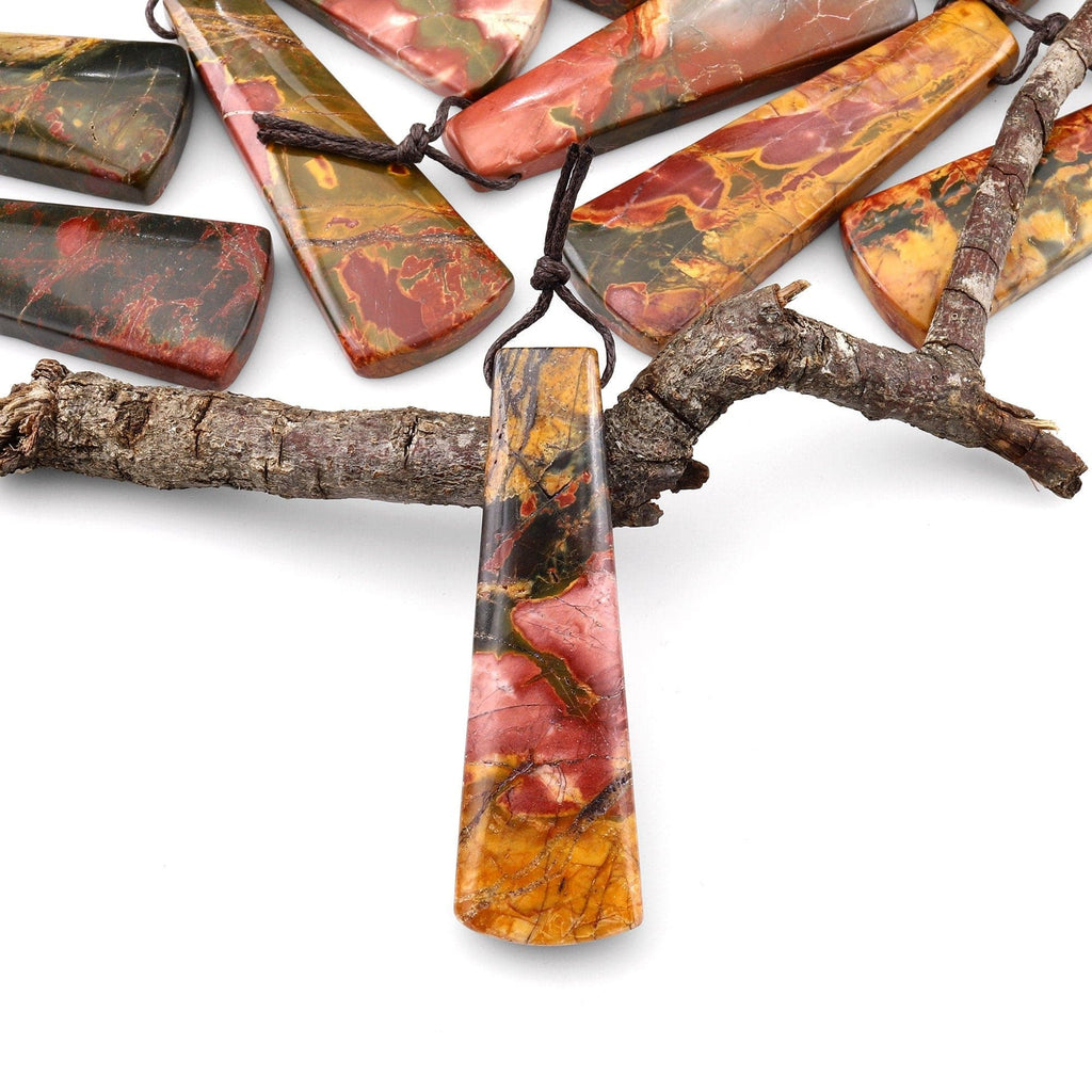 Natural Red Creek Jasper Pendant Side Drilled Long Trapezoid Pendant Aka Multicolor Picasso Jasper Cherry Creek Jasper Bead A4