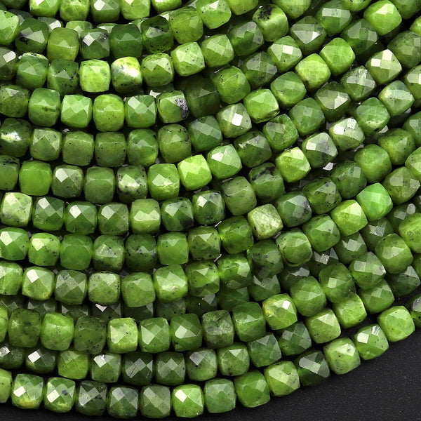 AAA Faceted Natural Canadian Jade 4mm Cube Beads Gemstone 15.5" Strand