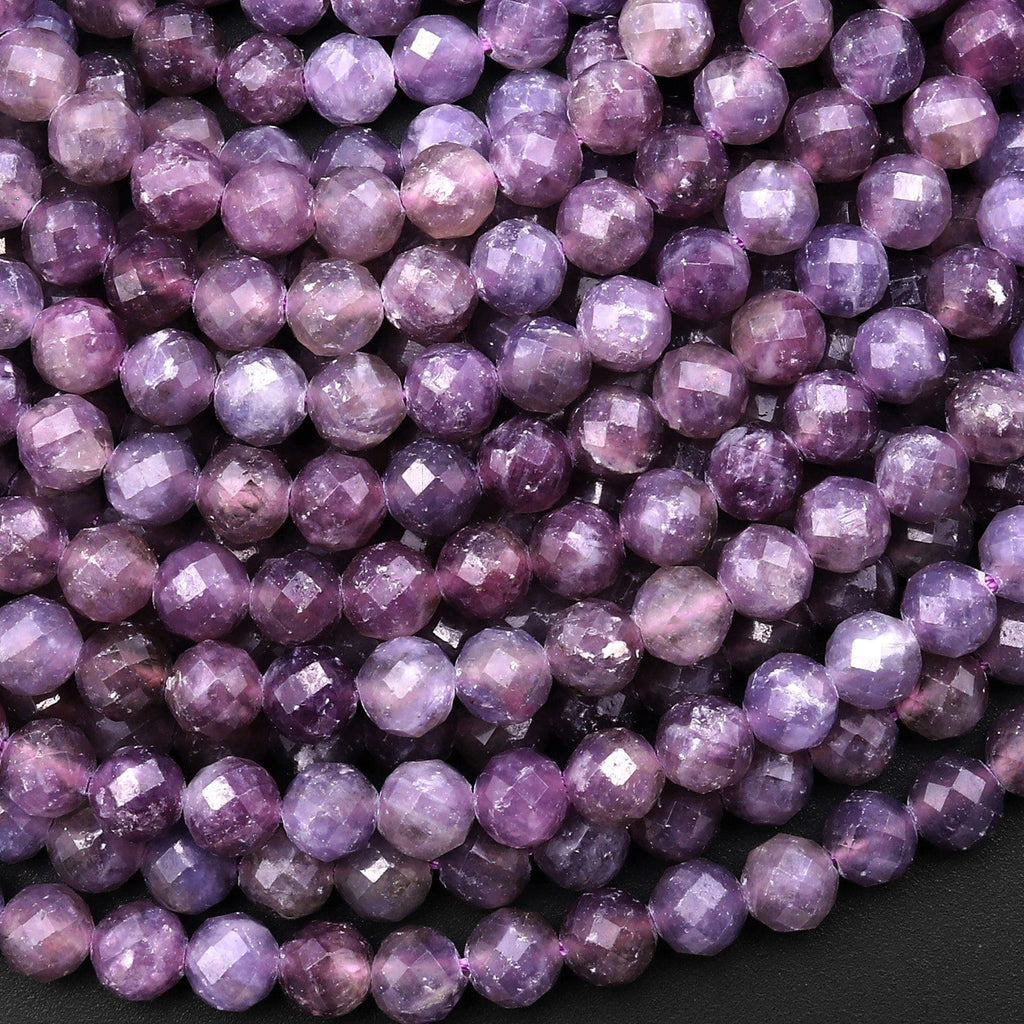 Faceted Natural Mauve Purple Lepidolite Round 3mm 4mm 6mm Beads 15.5" Strand