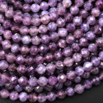 Faceted Natural Mauve Purple Lepidolite Round 3mm 4mm 6mm Beads 15.5" Strand