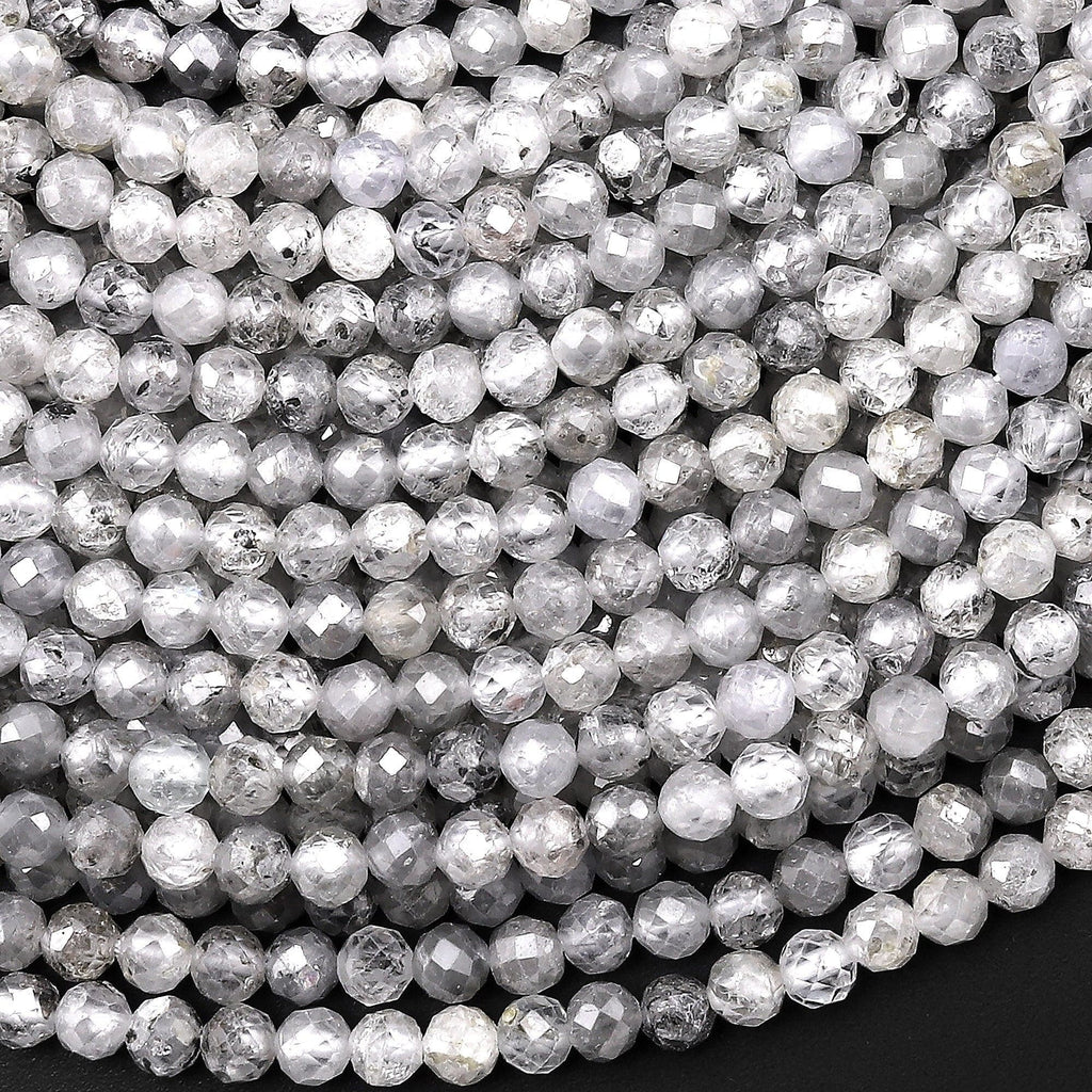 Genuine Natural Silver Zircon Faceted Round Beads 2mm 3mm 4mm Gemstone 15.5" Strand