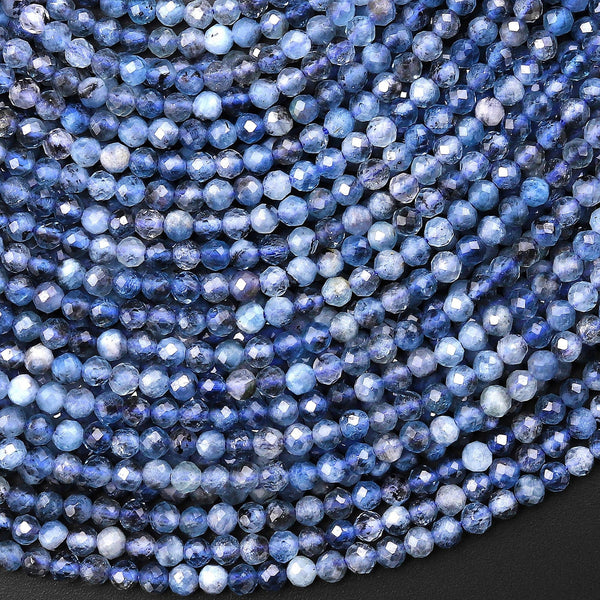 Translucent Natural Blue Santa Maria Aquamarine Micro Faceted 3mm Round Beads 15.5" Strand
