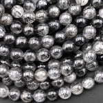 AAA Natural Black Tourmaline Rutilated Rutile Quartz Round Beads 6mm 8mm 10mm Gemstone 15.5" Strand