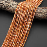 AAA Faceted Natural Golden Orange Brown Sunstone Round Beads 3mm Gemstone 15.5" Strand