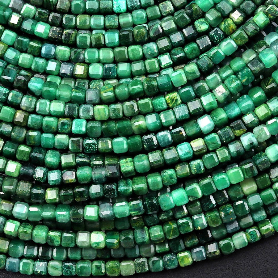 AAA Faceted Natural African Green Jade 2mm Cube Beads Micro Cut Gemstone 15.5" Strand