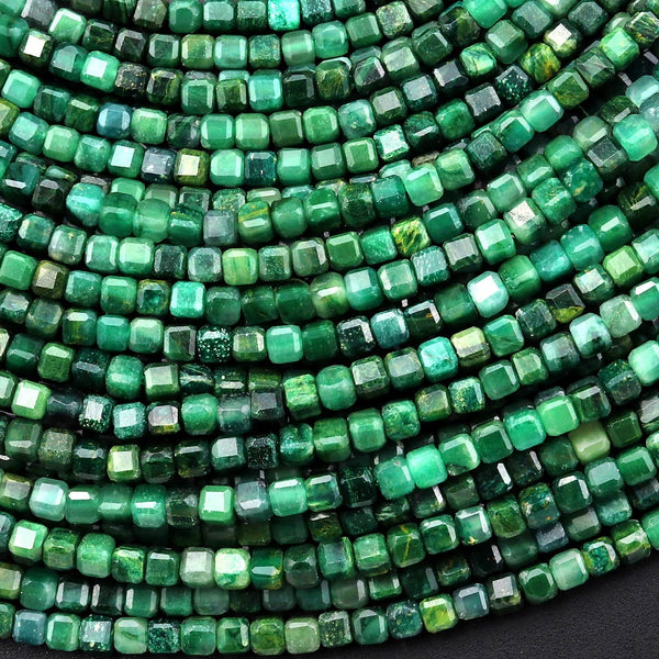 AAA Faceted Natural African Green Jade 2mm Cube Beads Micro Cut Gemstone 15.5" Strand