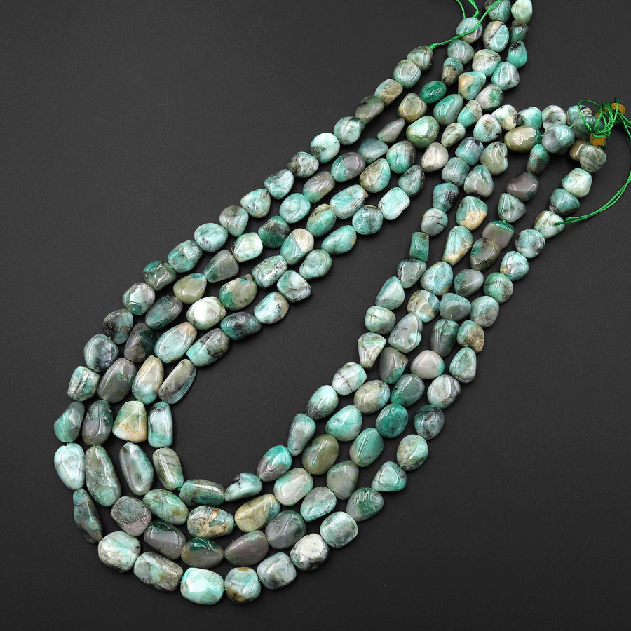 Real Genuine 100% Natural Green Emerald Freeform Pebble Nugget Beads Gemstone May Birthstone 15.5" Strand