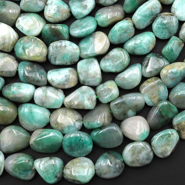 Real Genuine 100% Natural Green Emerald Freeform Pebble Nugget Beads Gemstone May Birthstone 15.5" Strand