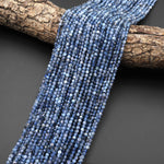 Translucent Natural Blue Santa Maria Aquamarine Micro Faceted 3mm 4mm Round Beads 15.5" Strand