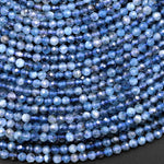 Translucent Natural Blue Santa Maria Aquamarine Micro Faceted 3mm 4mm Round Beads 15.5" Strand