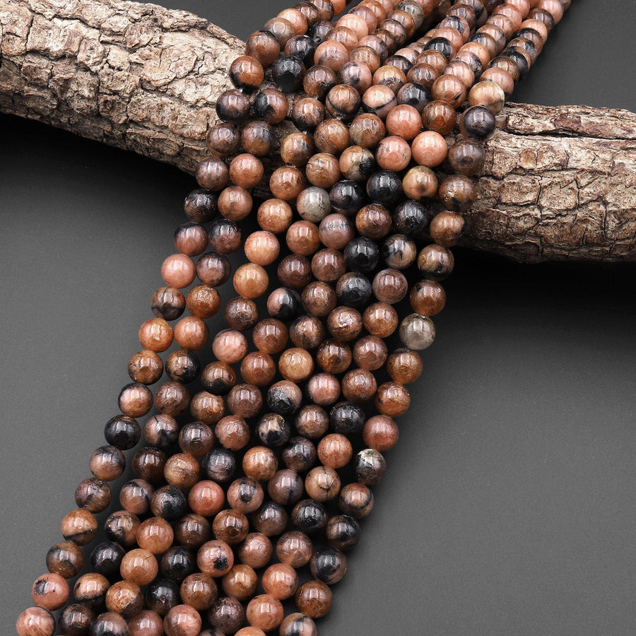 Rare Genuine Natural Chiastolite Andalusite Cross Stone 6mm 8mm Round Beads Aka Traveler's Stone 15.5" Strand