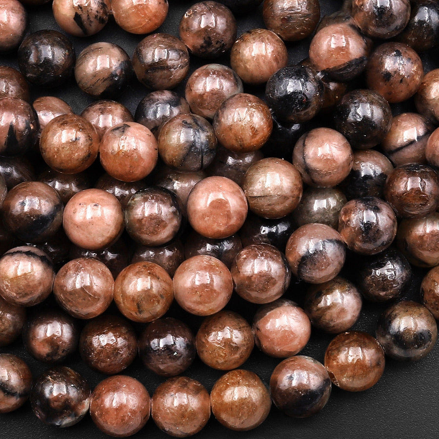 Rare Genuine Natural Chiastolite Andalusite Cross Stone 6mm 8mm Round Beads Aka Traveler's Stone 15.5" Strand