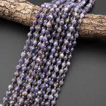 Faceted Natural Iolite Drum Barrel Rice Beads 15.5" Strand