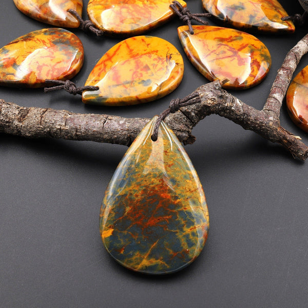 Rare AAA Natural Golden Yellow Red Pietersite Teardrop Pendant Gemstone From South Africa A22