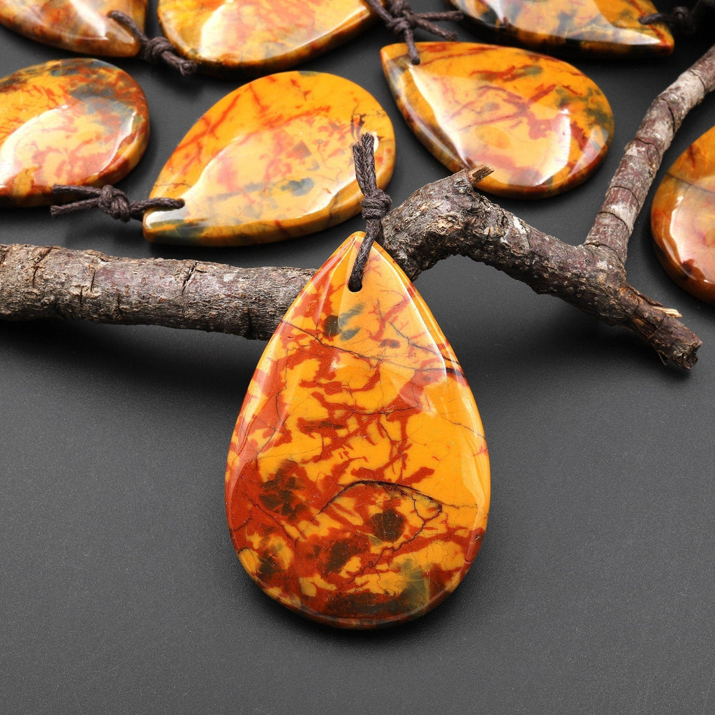 Rare AAA Natural Golden Yellow Red Pietersite Teardrop Pendant Gemstone From South Africa A44