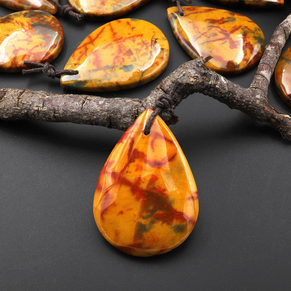 Rare AAA Natural Golden Yellow Red Pietersite Teardrop Pendant Gemstone From South Africa A55