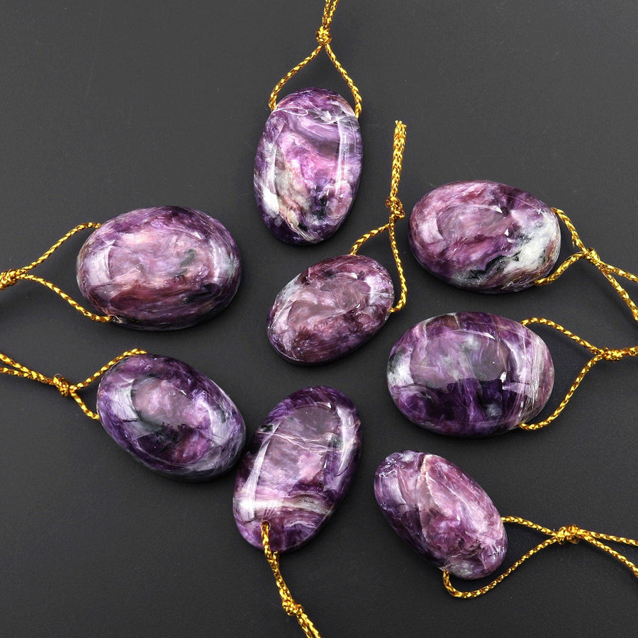 Natural Purple Russian Charorite Pendant Side Drilled Oval Gemstone