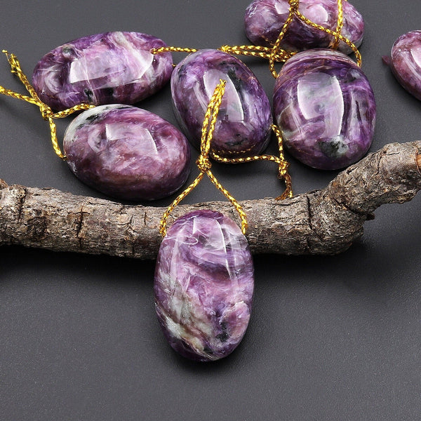 Natural Purple Russian Charorite Pendant Side Drilled Oval Gemstone