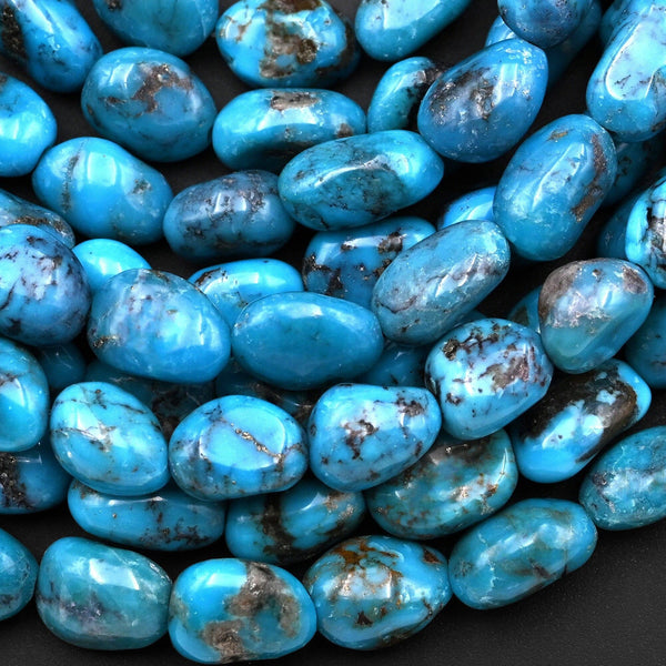 Genuine Natural Blue Turquoise Freeform Pebble Beads 10mm Nuggets 15.5" Strand