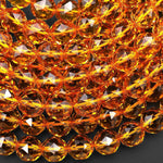 Faceted Golden Citrine 8mm 10mm Round Beads Double Hearted Geometric Cut Sparkling Gemstone 15.5" Strand