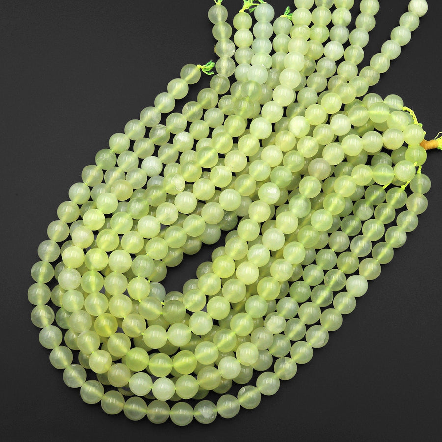 Natural Lime Green Serpentine Jade Smooth Round Beads 10mm 15.5" Strand