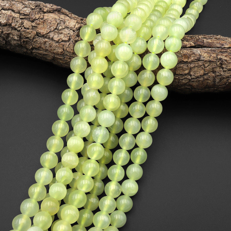 Natural Lime Green Serpentine Jade Smooth Round Beads 10mm 15.5" Strand