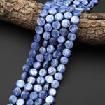 Chatoyant Natural Silvery Blue Kyanite Coin Beads 10mm 15.5" Strand