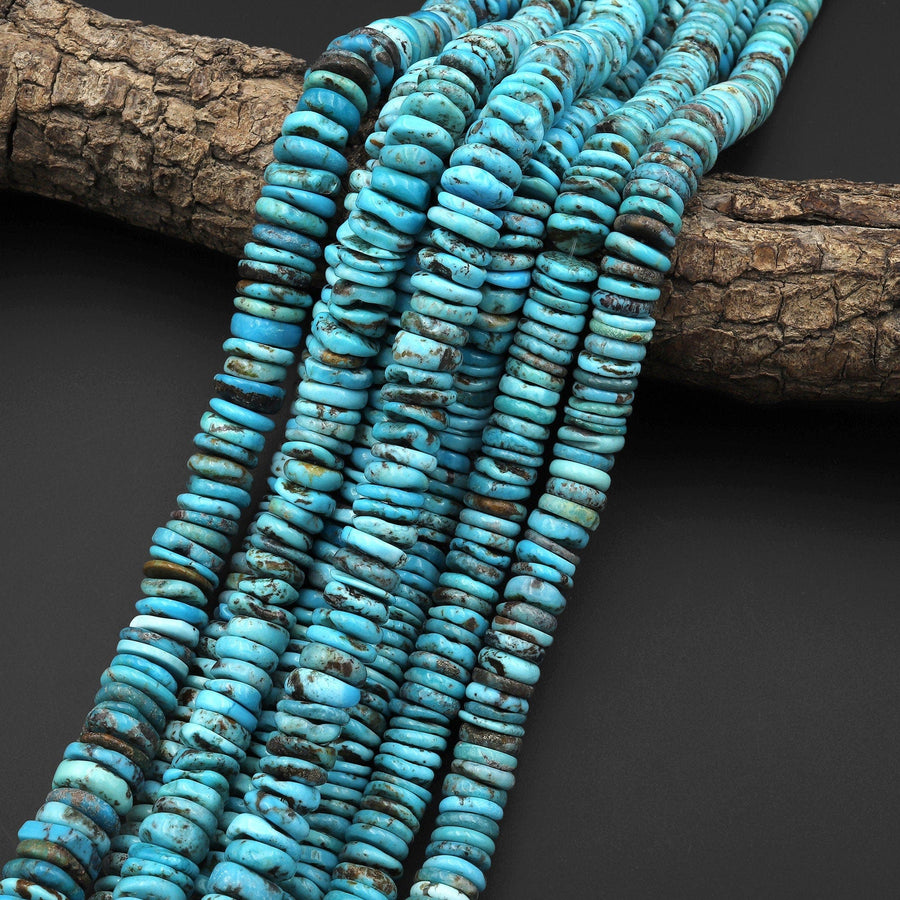 Genuine Natural Arizona Blue Turquoise Heishi Beads 10mm 12mm Rondelle 15.5" Strand