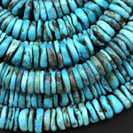 Genuine Natural Arizona Blue Turquoise Heishi Beads 10mm 12mm Rondelle 15.5" Strand