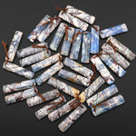 Real Natural Lightening Azurite Rectangle Earrings Matched Gemstone Bead Pair From Arizona