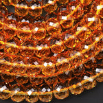 Faceted Large Golden Citrine 10mm Thick Rondelle Beads Sparkling Gemstone 15.5" Strand
