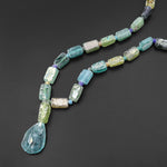 Genuine Ancient Roman Glass Dark Green Nugget Beads Antique Vintage 15" Strand A1
