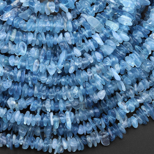 Rare Natural Blue Santa Maria Aquamarine Freeform Center Drilled Chip Beads 6mm Gemstone 15.5" Strand