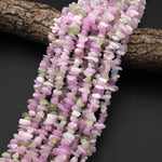 Gemmy Delicious Natural Green Violet Pink Kunzite Freeform Chip Spike Beads Center Drilled Gemstone 15.5" Strand