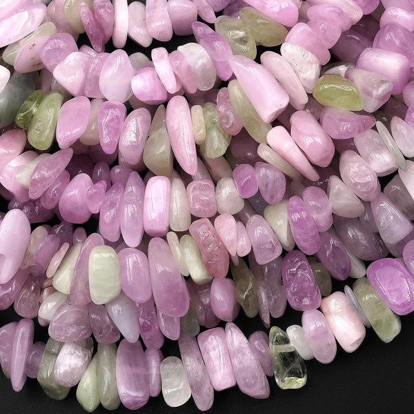 Gemmy Delicious Natural Green Violet Pink Kunzite Freeform Chip Spike Beads Center Drilled Gemstone 15.5" Strand