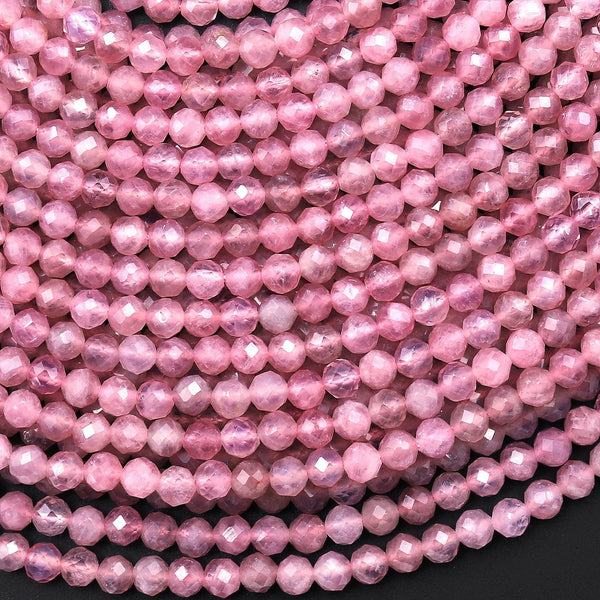 AAA Faceted Gemmy Natural Madagascar Pink Rose Quartz 4mm Round Beads 15.5" Strand