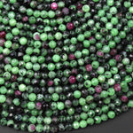 Faceted Natural Red Ruby Green Zoisite 3mm 4mm Round Beads Gemstone 15.5" Strand